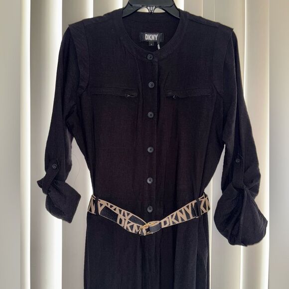 DKNY Navy Blue  Belted Shirt Jumpsuit Long Sleeve - Picture 1 of 4